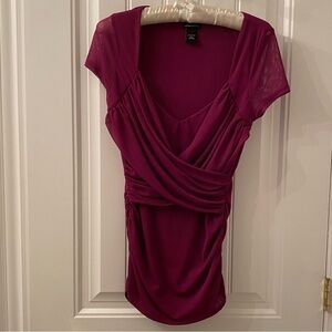 Moda International Women’s Sz Large Purple Short Sleeve Top Criss Cross Front